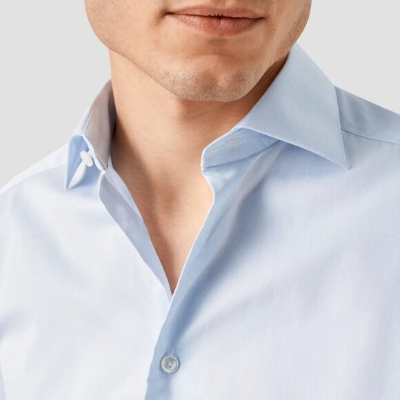 NEW ETON Mens Slim Fit Twill Button Down Shirt Light Blue 15 NECK / 38EU - Picture 3 of 9